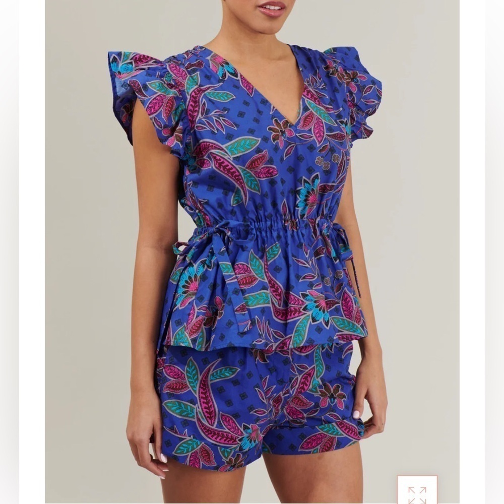 SUGARLIPS Rayanne Indigo Chia Flutter Peplum Top Size XS. E98